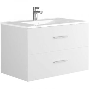 Meuble de salle de bain suspendu avec simple vasque - Coloris blanc - 80 cm - KAYLA
