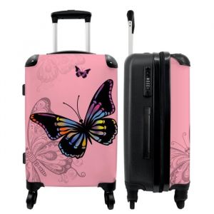 Valise de Voyage - NOBORINGSUITCASES.COM - Grand - 4 roues - Papillon - Arc-en-ciel - Rose