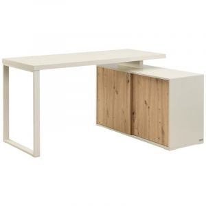 Bureau d'angle avec rangements - MDF - Beige et naturel - LONAMI
