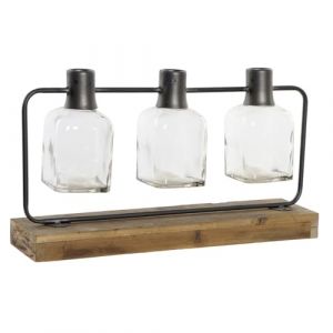 DKD Home Decor Vase Noir Naturel métal Verre Bois de Paulownia 49 x 11 x 27 cm (3 pièces)