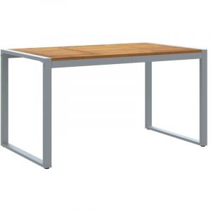 VidaXL Table de salle &agrave; manger ext&eacute;rieure Grise 140x80x75 cm Acier et Bois Massif d Acacia