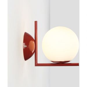Barcelona led B&middot;LED Applique murale ATOM boule verre &Oslash;15cm &ndash; lampe murale int&eacute;rieure moderne rouge &ndash; lumi&egrave;re douce opale &ndash; pour salon chambre couloir &ndash; compatible ampoule E27 G45 (non incluse)
