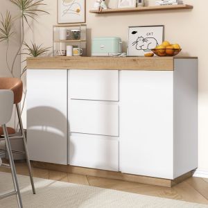 Commode moderne avec 3 tiroirs et 2 portes - en panneaux de particules - Blanc