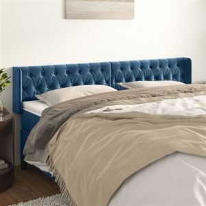 VidaXL T&ecirc;te de Lit avec Oreilles Meuble de Chambre &agrave; Coucher Accessoire de Lit Double T&ecirc;te de Cadre de Lit Bleu Fonc&eacute; 183x16x78/88 cm Velours