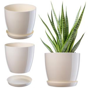 Kadax - Pot de Fleur avec Support Couvercle en Plastique Pot de Fleur 12 cm Crème pour Fleurs