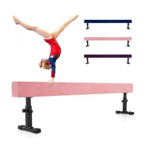 Costway Poutre De Gymnastique De 226 Cm Avec Pieds Et Roues En Métal, Hauteur Réglable À 3 Niveaux Pour Enfants Gymnastes Rose