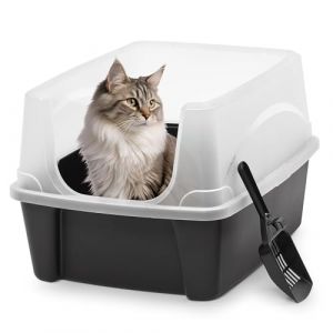 Iris Ohyama Bac a Litiere pour Chat avec Pelle, Noir, Nettoyage Facile, Anti-Fuite, pour Chats Adultes, Chatons, DDCLH-12