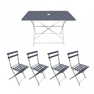 Image de Chalet et Jardin Ensemble repas Bistrot dépliant en métal - Table rectangulaire + 4 Chaises - Gris