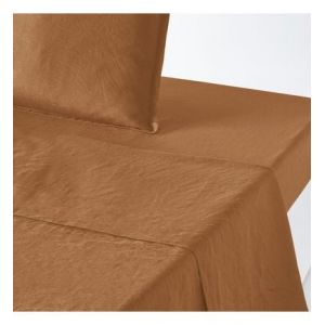 Drap plat uni en lin lavé, Linot Caramel Taille 240x290 cm;270x290 cm;180x290 cm;150x250 cm