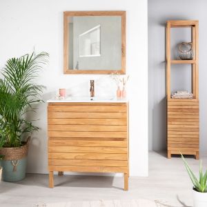 Wanda Collection Meuble salle de bain en teck et céramique 80 cm TONI