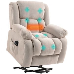 Homcom Fauteuil releveur massant chauffant grand confort - inclinable, repose-pieds rétractable - tissu toucher flanelle beige