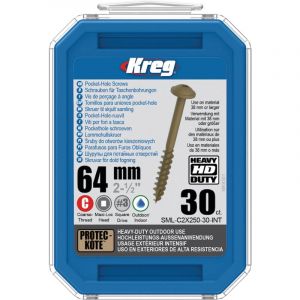 Kreg Vis à trous de poche HD 64 mm Protec-Kote Maxi-Loc, Filetage épai, 30- K ML-C2X250-30-INT