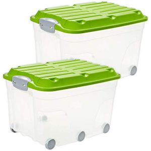 Rotho Roller 6, Ensemble de 2 boîtes de rangement 57l avec couvercle et roulettes, Pl...