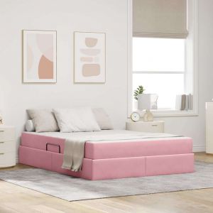 VidaXL Lit avec rangement et matelas Rose 140 x 190 cm Velours