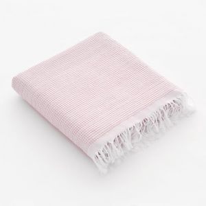 Serviette de plage uni en coton avec franges rose 90x180cm