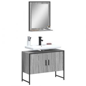 VidaXL Ensemble d'Armoires de Salle de Bain 2 pcs, Meuble-lavabo avec &Eacute;tag&egrave;re et Miroir, Armoire de Rangement de Toilette, Sonoma Gris