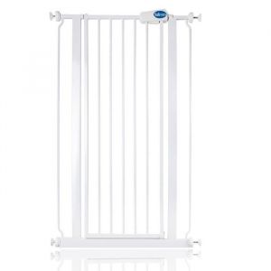 Safetots Barrière de sécurité en métal extra haute et étroite à fixation par pression, 68.5cm - 75cm, Blanc, Hauteur de 104cm, Barrière d'escalier extra haute, Barrière pour bébé haute