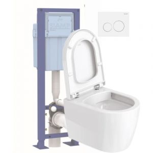 Duravit Pack wc suspendu compact sans bride Me by Starck abattant frein de chute + bati support siamp + Plaque de commande blanche
