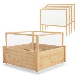 Jardinière carre potager extérieur en bois de sapin avec clôture de protection et grille de culture pour fleur légume fruit 20_0004888
