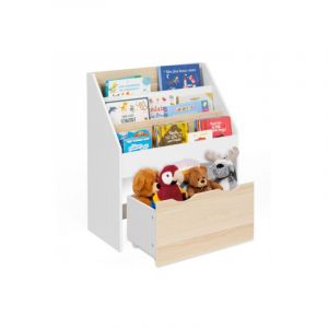 Idmarket Meuble de rangement bibliothèque enfant MANA 3 étagères et 1 bac sur roulettes blanc et hêtre