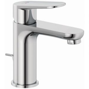 Kludi X1 robinet de lavabo avec bonde &agrave; tirette, hauteur de bec 95 mm, robinet d'&eacute;conomie d'eau de salle de bain taille M, cartouche en c&eacute;ramique, mitigeur lavabo avec tuyaux de raccordement chrom&eacute;s