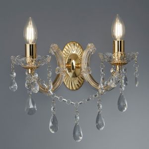 Searchlight Applique 2 ampoules Marie-Th&eacute;r&egrave;se, en laiton antique et cristal