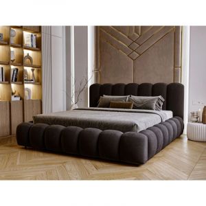 Lit rembourr&eacute; avec rangement 160x200 tissu velours noir Averia