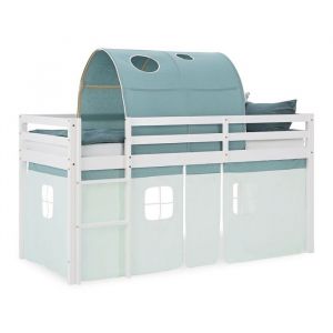 Homestyle4u - Lit mi-hauteur 90x200 cm en pin massif avec tunnel et rideau