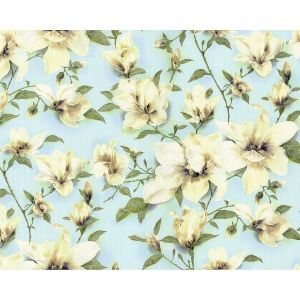 Edem Papier peint floral 9080-29 Papier peint intiss&eacute; gaufr&eacute; avec des ornements floraux satin&eacute; bleu vert blanc 10,65 m2