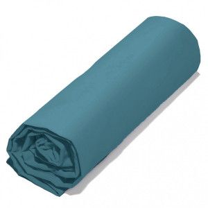 Coté Déco Drap Housse 100% Satin de Coton 70 Fils, Bonnet 30 cm Toucher Soyeux (Bleu Canard, 160x200 cm)