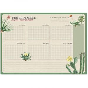 Image de Buck Kokonote Bloc de bureau A4 avec calendrier quotidien, hebdomadaire et mensuel - Motif cactus botanique - Format A4 - 54 feuilles détachables non datées - 21,1 x 29,7 cm