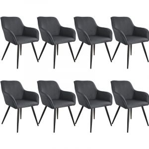 Image de TecTake 8 Chaises Marilyn aspect lin noir - gris foncé-noir