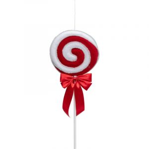 Déco de Noël Sucette rouge et blanc avec noeud satin H 52 cm