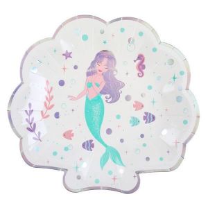 Santex Assiette sirène irisé en coquillage 22.7cm x 21cm (x10) REF/7323 Matière carton