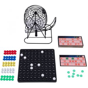 Engelhart 360565 - Jeu de Bingo/Lotto 90 Boules avec M&eacute;langeur en m&eacute;tal -Diam: 13,5 cm- Inclus: Compteur en Plastique, r&egrave;gles du Jeu, Cartes r&eacute;utilisables, 150 jetons