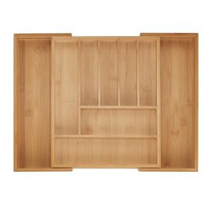 Relaxdays Boîtes à Couverts, Range-Couverts Extensible en Bambou, 7-9 Compartiments, HxLxP: 5x28-44,5x33,5 cm, Naturel