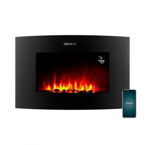 Cecotec Chemin&eacute;e &Eacute;lectrique D&eacute;corative 35&rdquo; avec T&eacute;l&eacute;commande et WiFi ReadyWarm 3560 Curved Flames Connected. Puissance Max 2000W, 2 Intensit&eacute;s, Panneau Courb&eacute; en Verre Tremp&eacute;, Flamme R&eacute;glable,Minuteur