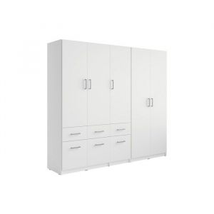 Armoire 5 portes et 6 tiroirs - L228 cm - Blanc - BELOMY