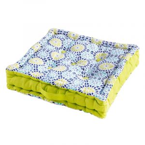 Image de Le Jardin des Cigales KALEIDA Coussin de Sol, Coton, Marine/Anis, 45x45 cm 3004251