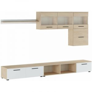 Salon PARIS, salle à manger avec Leds, finition en Chêne/Blanc, 250x190x42cm