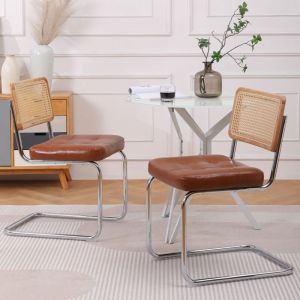 Modfu - Chaise de salle à manger 50x61x85cm (2 pièces), chaise de bureau, chaise de cuisine, sans accoudoirs, coussin en pu, pieds en métal, marron