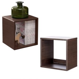 Iris Ohyama Biblioth&egrave;que, Lot de 2 Meubles d'appoint, Etag&egrave;res de Rangement Amovible, Design, Moderne, Bureau, Chambre, Salon - QR-34 - Marron