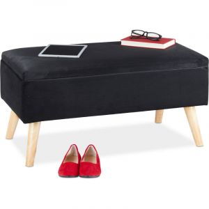 Relaxdays Banc siège avec espace de rangement, housse velours, 40 l, rembourré, pieds en bois, entrée, 41x80x40c, noir