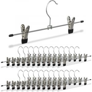 Relaxdays Lot de 25 cintres à Pantalons, 2 Pinces chacune, pour Pantalons et Jupes, H x l x P : 11,5 x 35 x 2 cm, métal, argenté