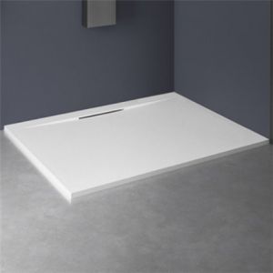 Kinedo Receveur de douche super plat épaiss. 2,6 cm kineline anti dérapant découplable blanc 140x90 évacuation horizontale type caniveau