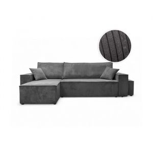 Loungitude Canapé d'angle convertible avec un pouf en velours côtelé - Gris