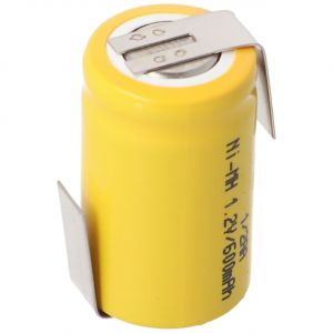 Batterie 1 / 2AA avec tension de 1,2 Volt et capacit&eacute; de 600mAh avec cosses &agrave; souder en forme de Z, 25,5 x 14,5 mm