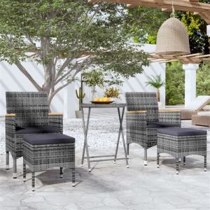 VidaXL Ensemble de bistro 5 pcs Résine tressée et verre trempé Gris