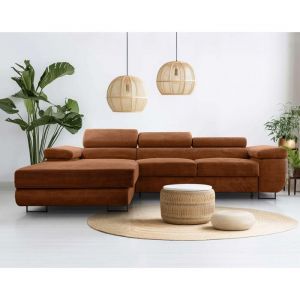 Pablo - canap&eacute; d'angle gauche - 6 places - convertible avec coffre et t&ecirc;ti&egrave;res r&eacute;glables - en velours c&ocirc;tel&eacute; - terracotta - Terracotta
