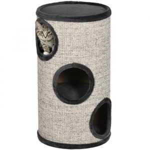 Pawhut Tonneau à gratter pour chat - 3 niveaux - recouvert de peluche - en sisal - Ø 38 x 70 cm - gris clair